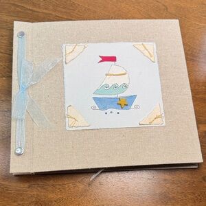 NEW Hugs and Kisses XO Linen Sailboat Baby Boy Memory Book